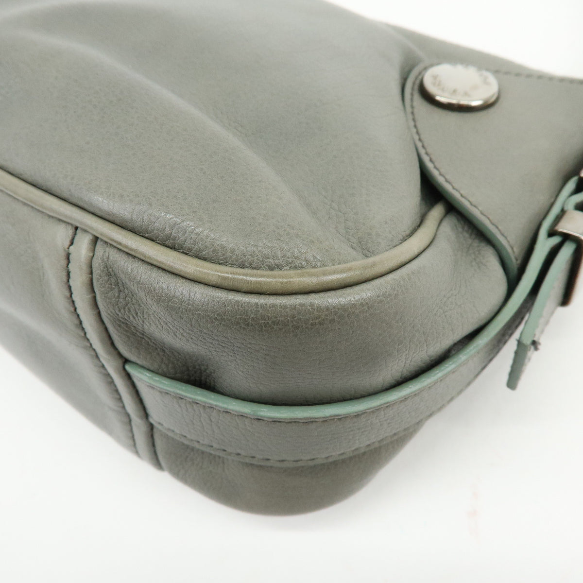 PRADA Buffalo Snap Leather Hand Bag Shoulder Bag Gray BR2666