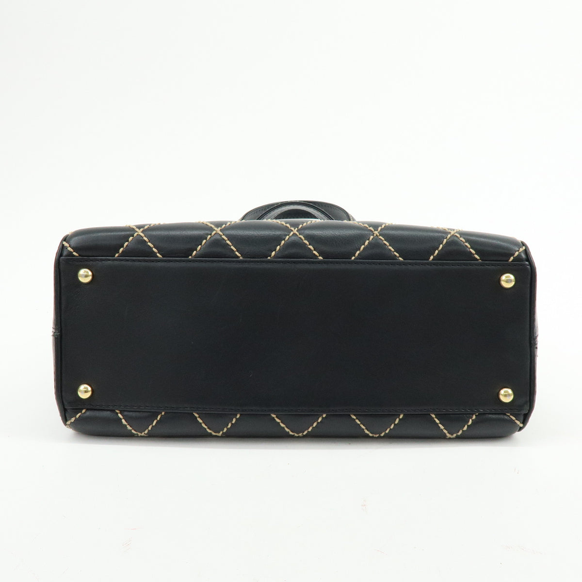 CHANEL Wild Stitch COCO Mark Calf Skin Hand Bag Black A14693