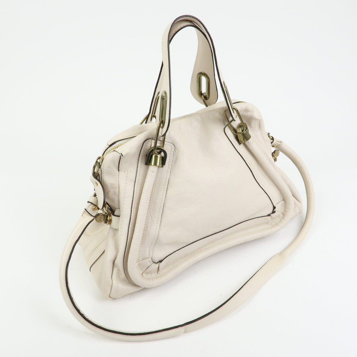 Chloe Paraty Leather 2Way Bag Shoulder Bag Hand Bag Ivory
