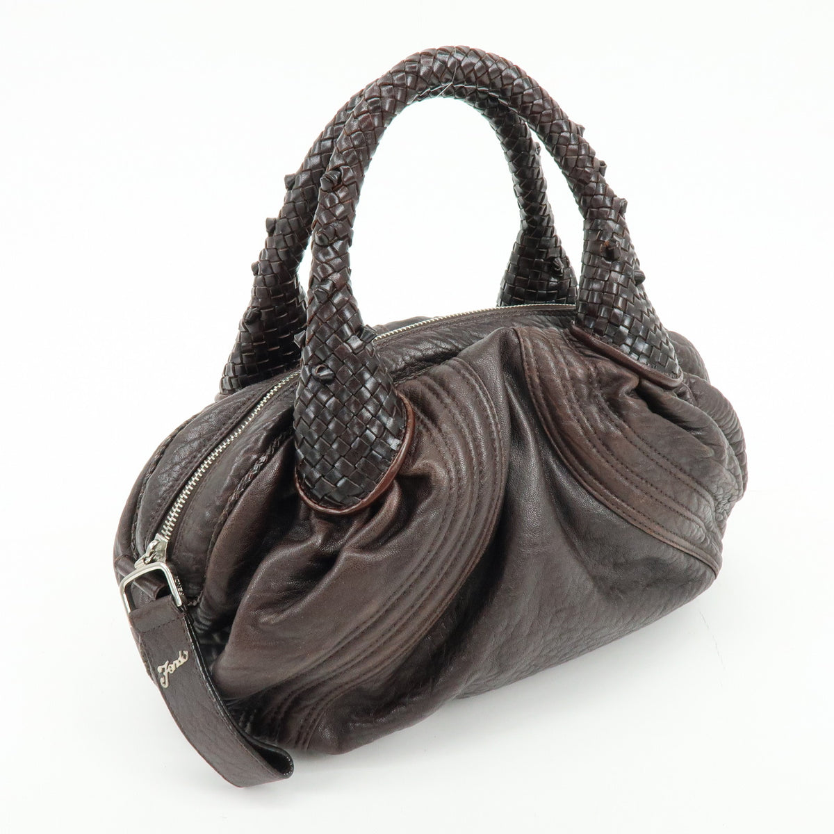 FENDI Zucca Mini Spy Bag Leather Hand Bag Dark Brown 8BL078