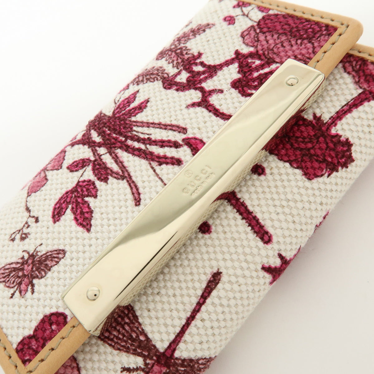 GUCCI Flora Canvas Leather 6 Ring Key Case Flower White Pink 127048