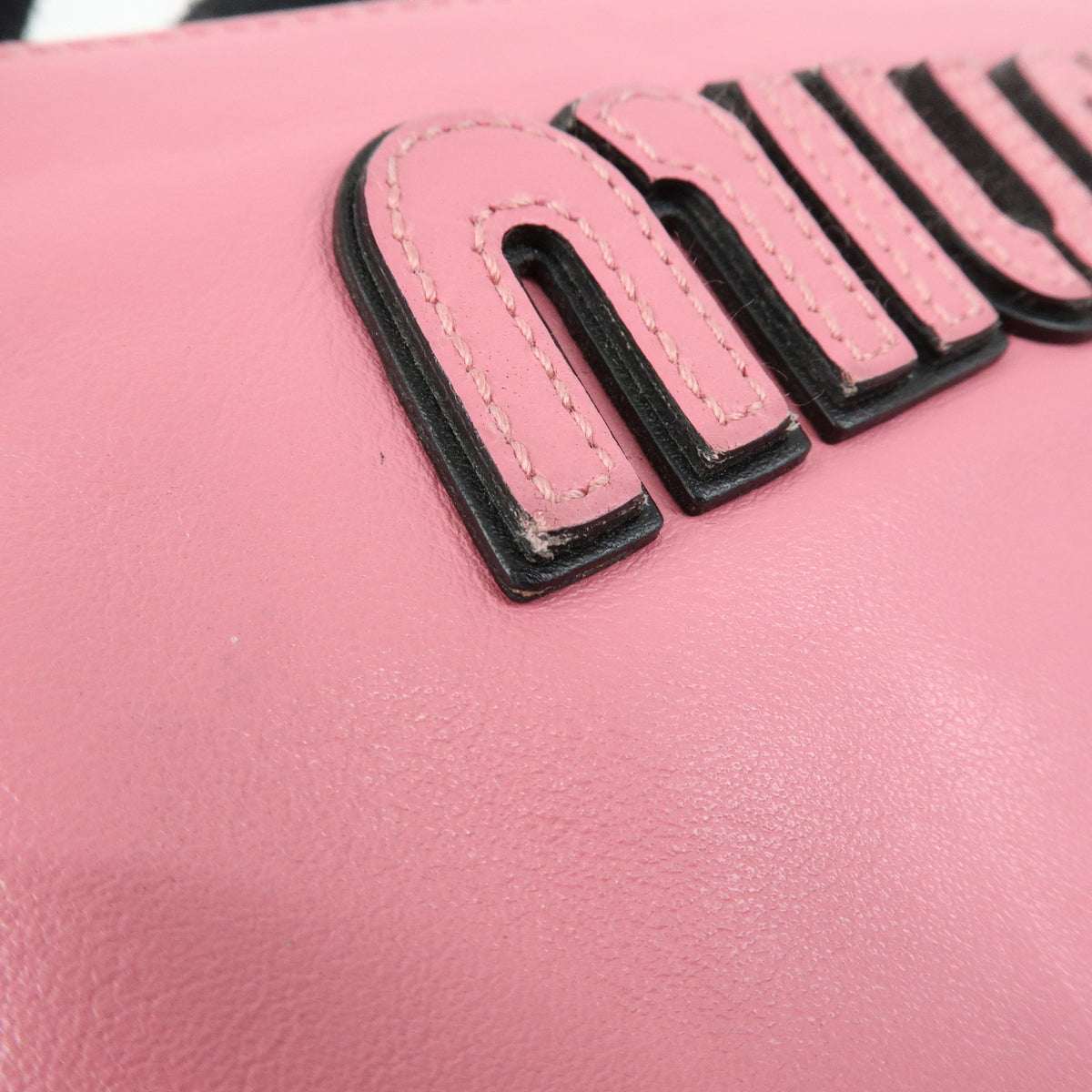 MIU MIU Logo Soft Calf Leather Clutch Bag Flat Pouch Pink 5N1890