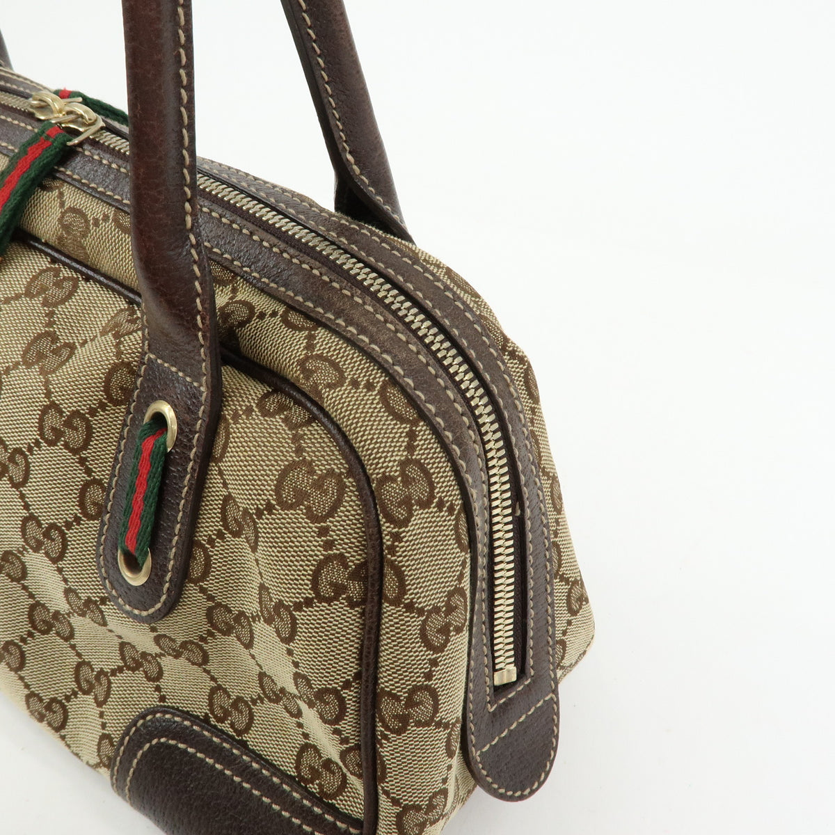 GUCCI Princy Sherry GG Canvas Leather Boston Bag Beige Brown 161720