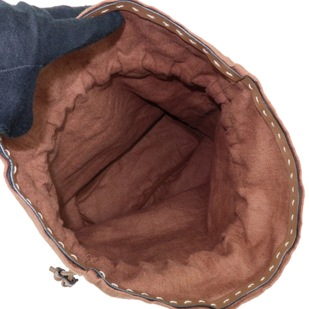 FENDI Zucca Roll Small Raffia Leather Tote Shoulder Bag Brown 8BH424