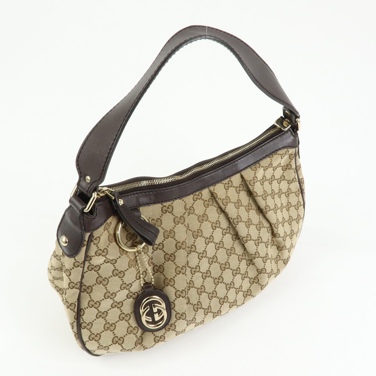 GUCCI Sukey Interlocking G GG Canvas Shoulder Bag Beige Brown 232955