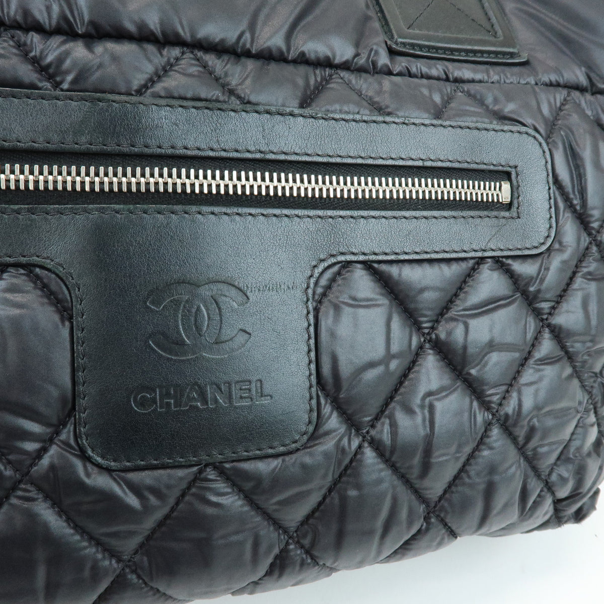 CHANEL COCO Cocoon PM Nylon Leather Small Tote Hand Bag Black A48610