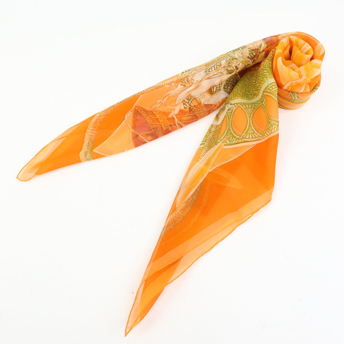 HERMES Carre 90 Silk 100% Scarf AMOURS Orange