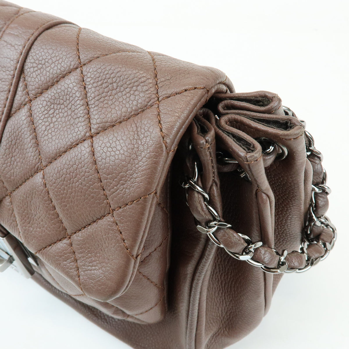 CHANEL 2.55 Mademoiselle Lock Lamb Skin Chain Shoulder Bag Brown