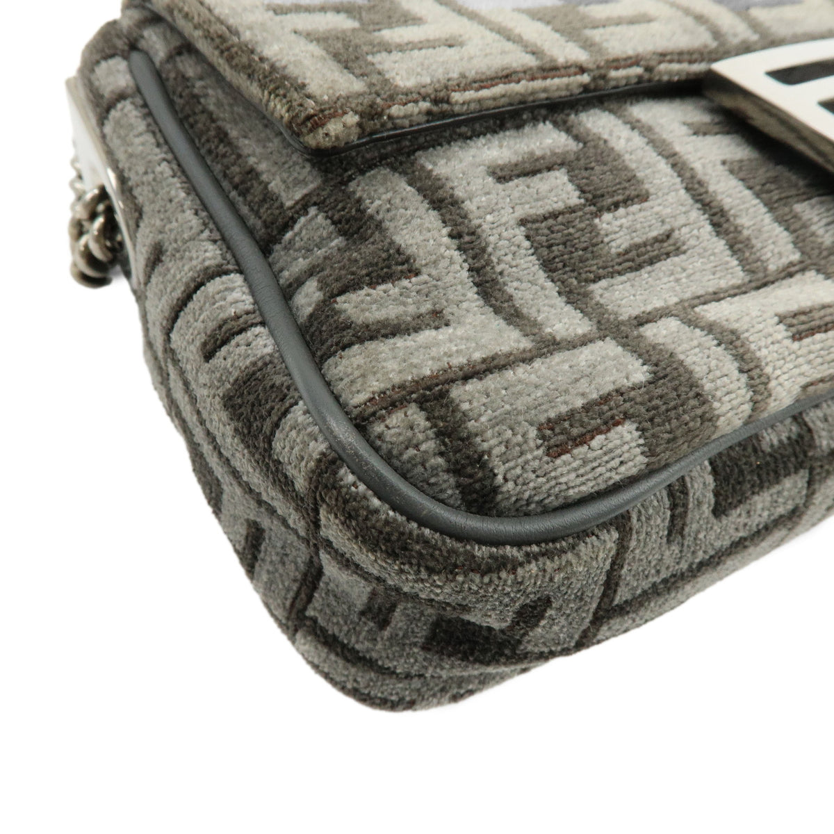 FENDI Zucca Baguette Chain Midi Viscose Shoulder Bag Gray 8BR793