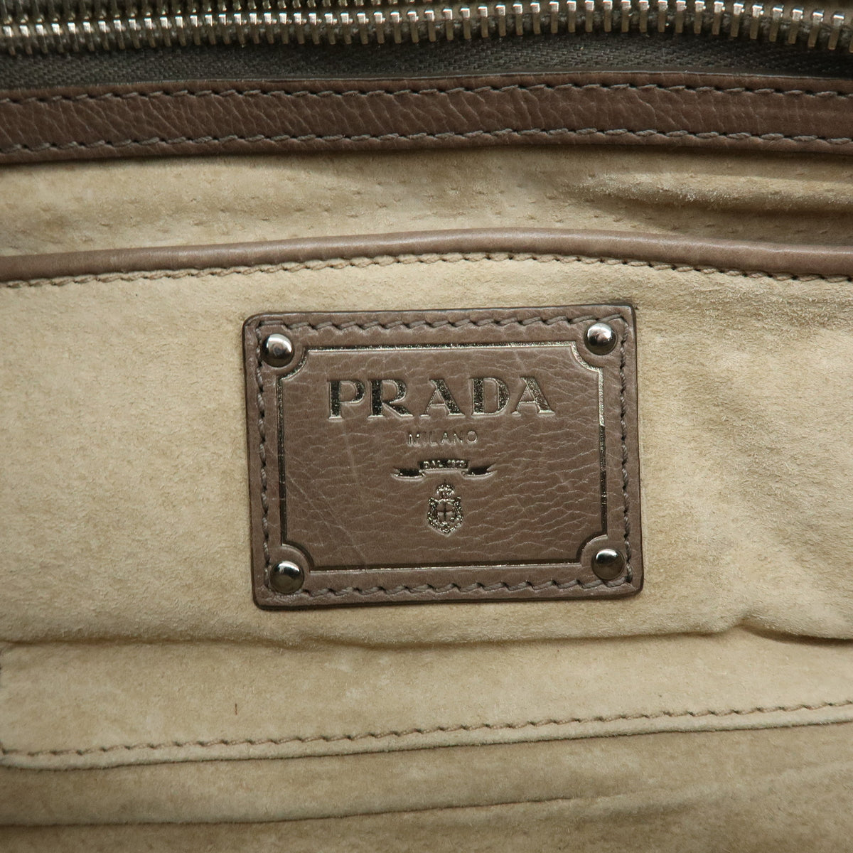 PRADA Logo Leather Flap Chain Shoulder Bag Hand Bag Greige B4659C