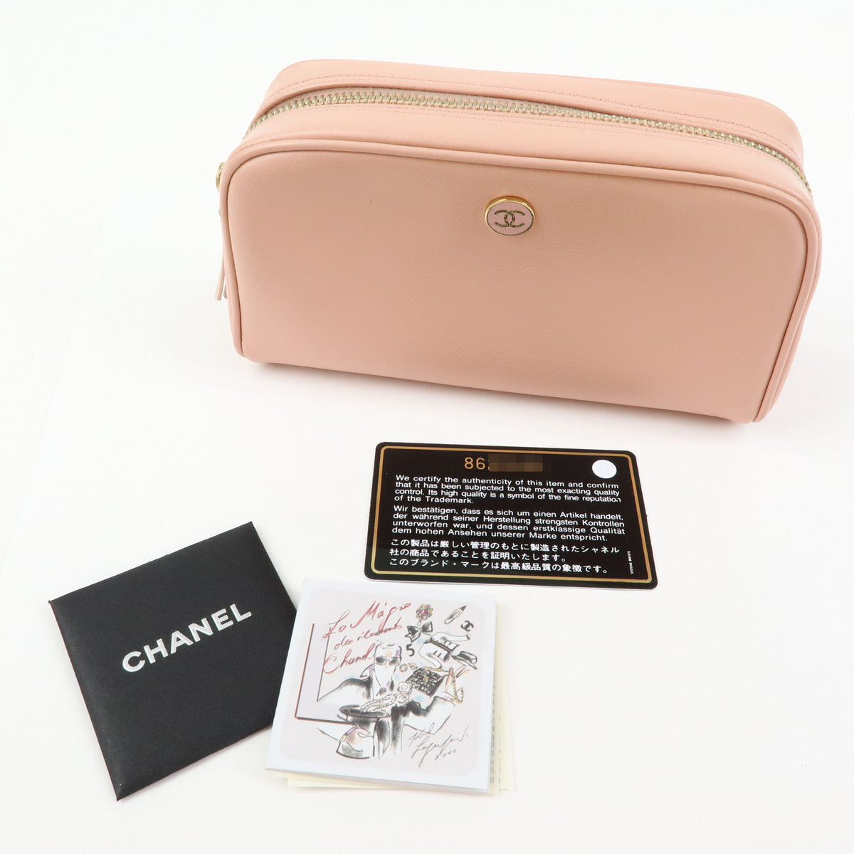 CHANEL COCO Button COCO Mark Leather Cosmetic Pouch Pink A20913