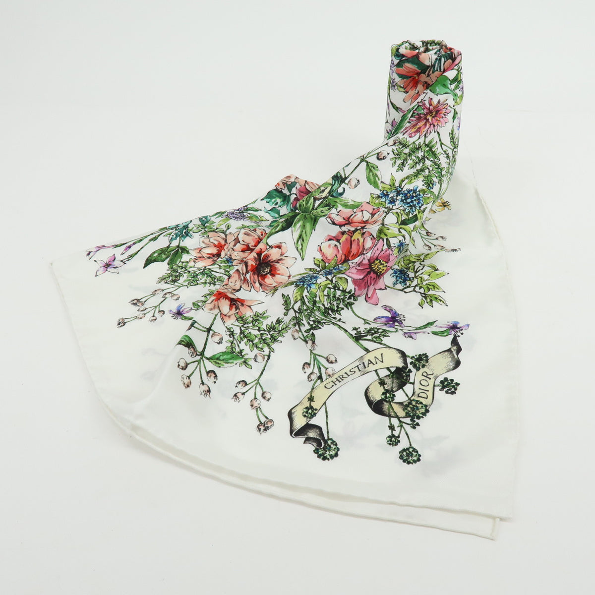 Christian Dior Silk 100% Pietro Ruffo Scarf Shawl White Multicolor
