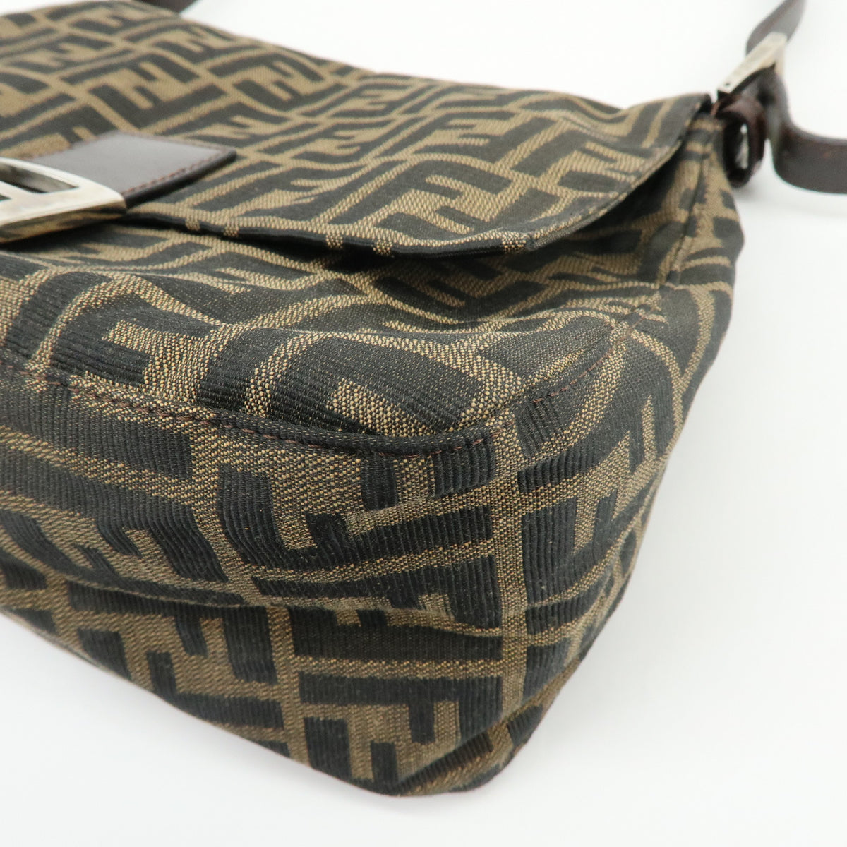 FENDI Mamma Baguette Zucca Jacquard Canvas Leather Shoulder Bag 26325