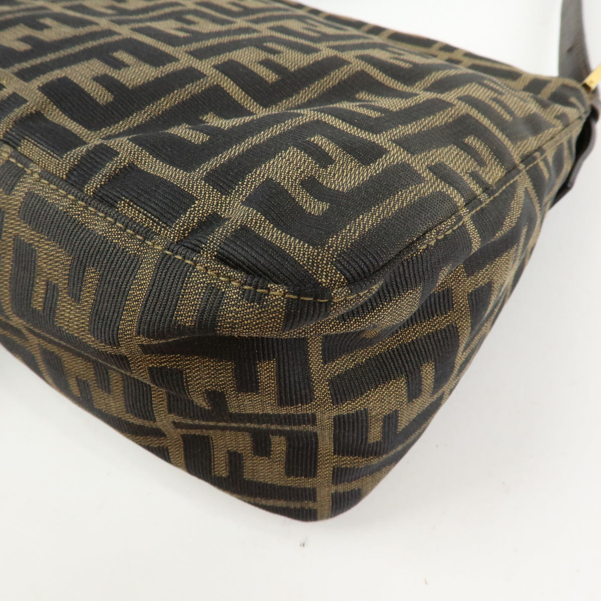 FENDI Zucca Mamma Baguette Canvas Leather Shoulder Bag Brown Gold 26325