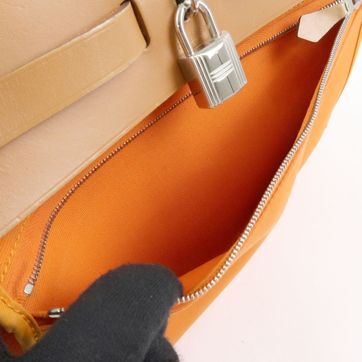 HERMES Herline Toile Officier Leather 2Way Hand Shoulder Bag □T Stamped