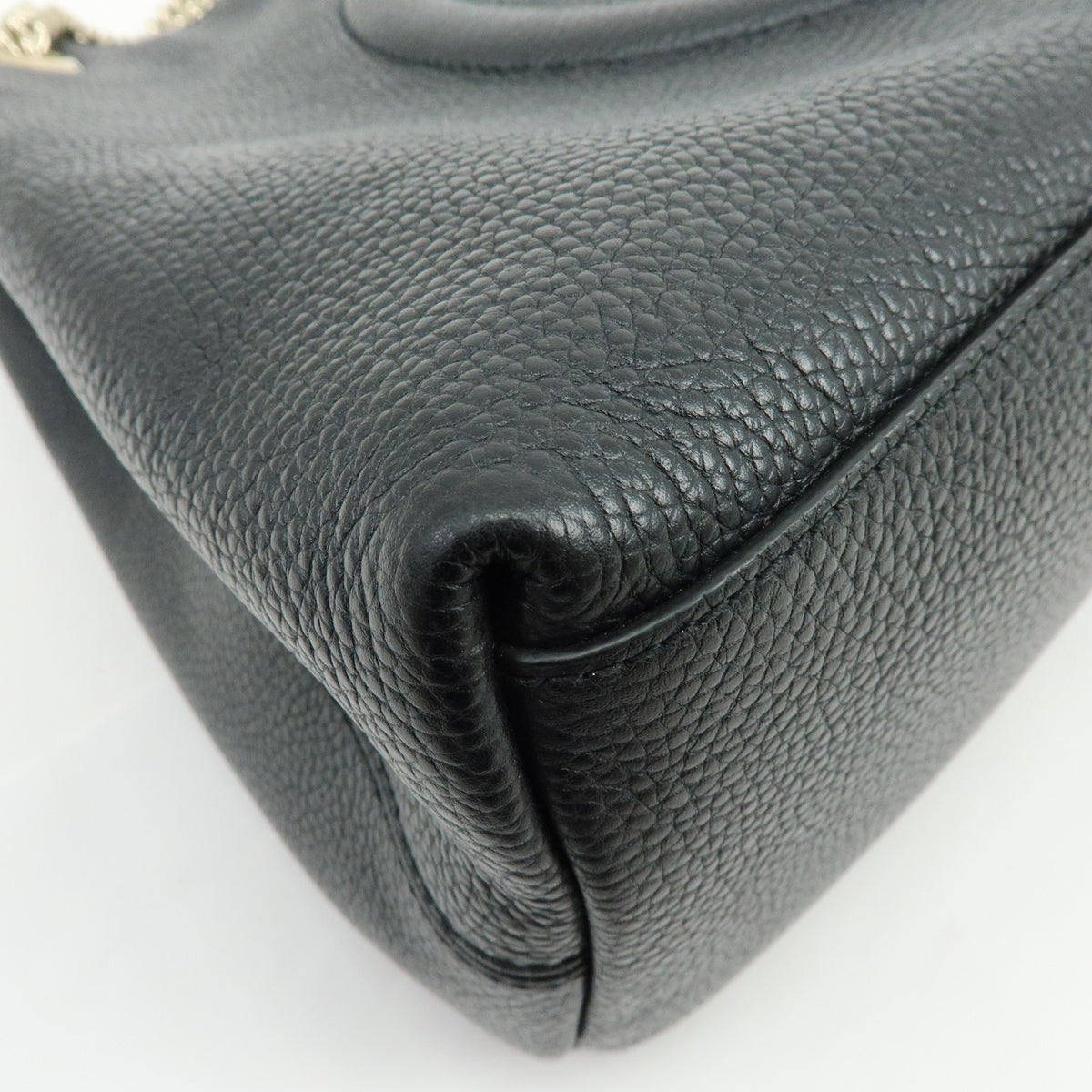 GUCCI SOHO Interlocking G Chain Leather Shoulder Bag Black 536196