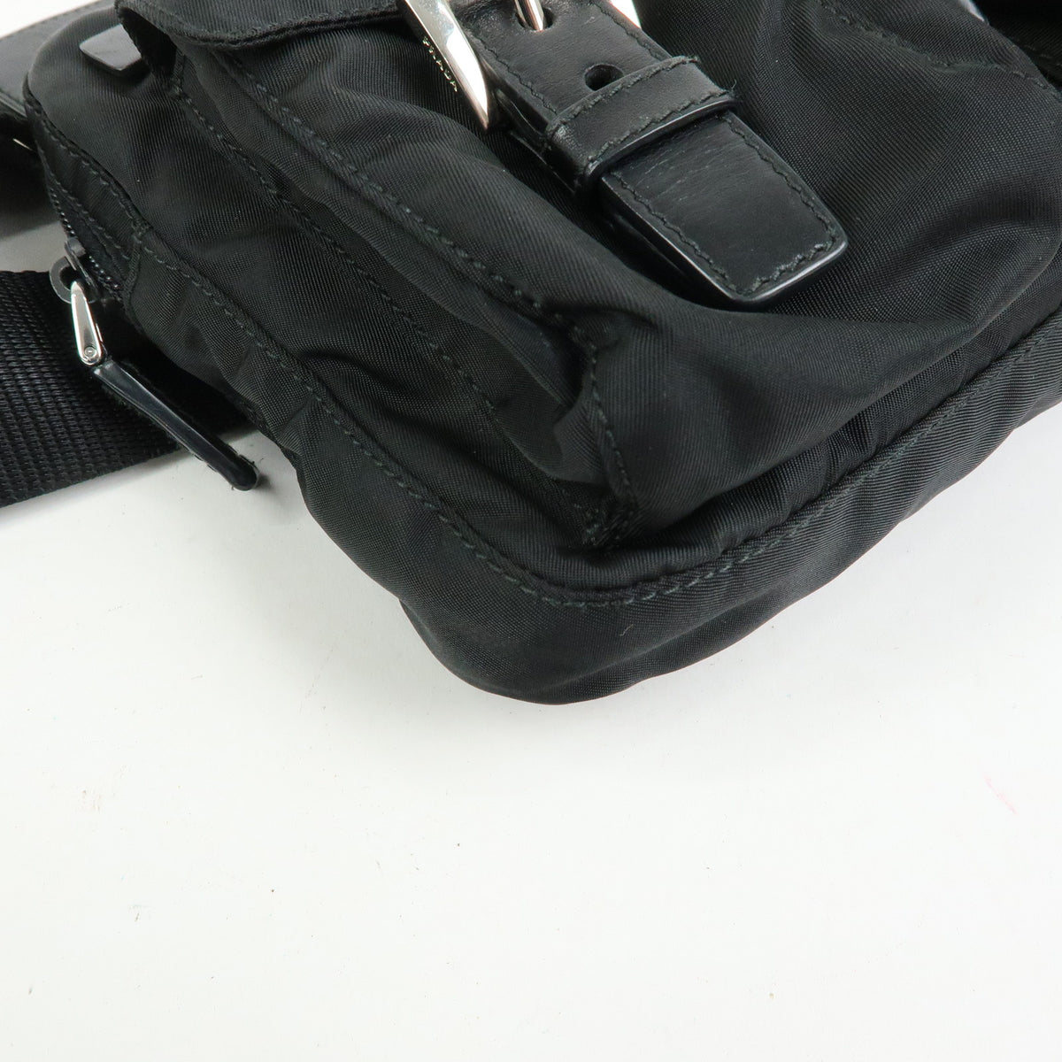 PRADA Triangle Logo Nylon Leather Waist Bag Body Bag Black BM0008
