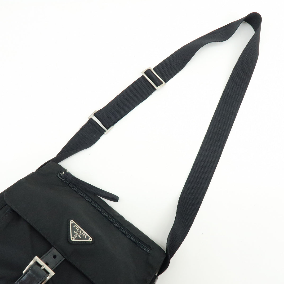 PRADA Triangle Logo Nylon Leather Shoulder Bag Crossbody Bag Black