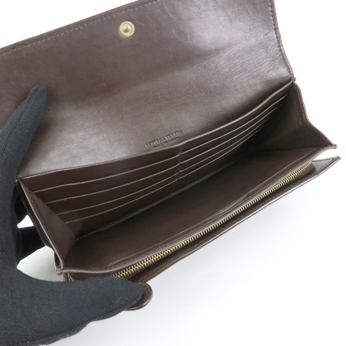 BOTTEGA VENETA Intrecciato Leather Bi-fold Long Wallet Brown 150509