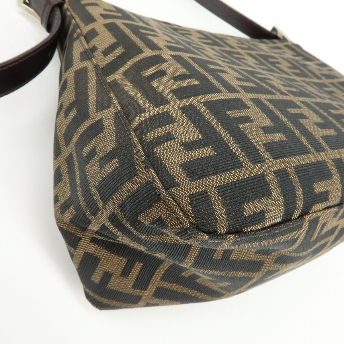 FENDI Mamma Baguette Zucca Canvas Leather Hand Bag Brown 26325