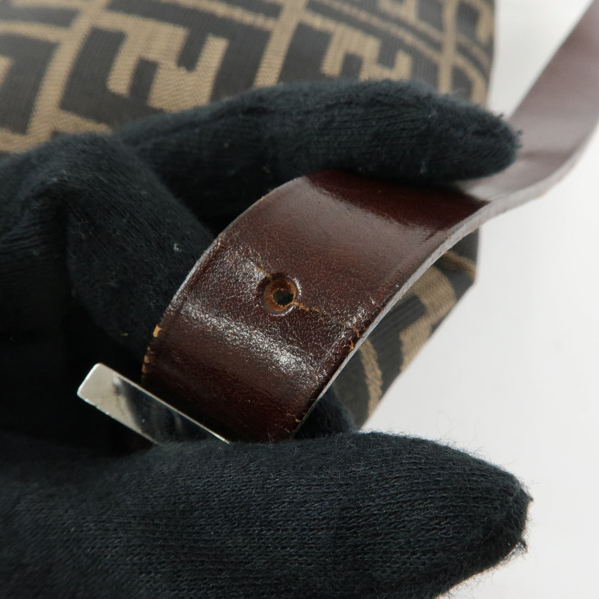 FENDI Zucca Mamma Baguette Canvas Leather Shoulder Bag Brown 26325