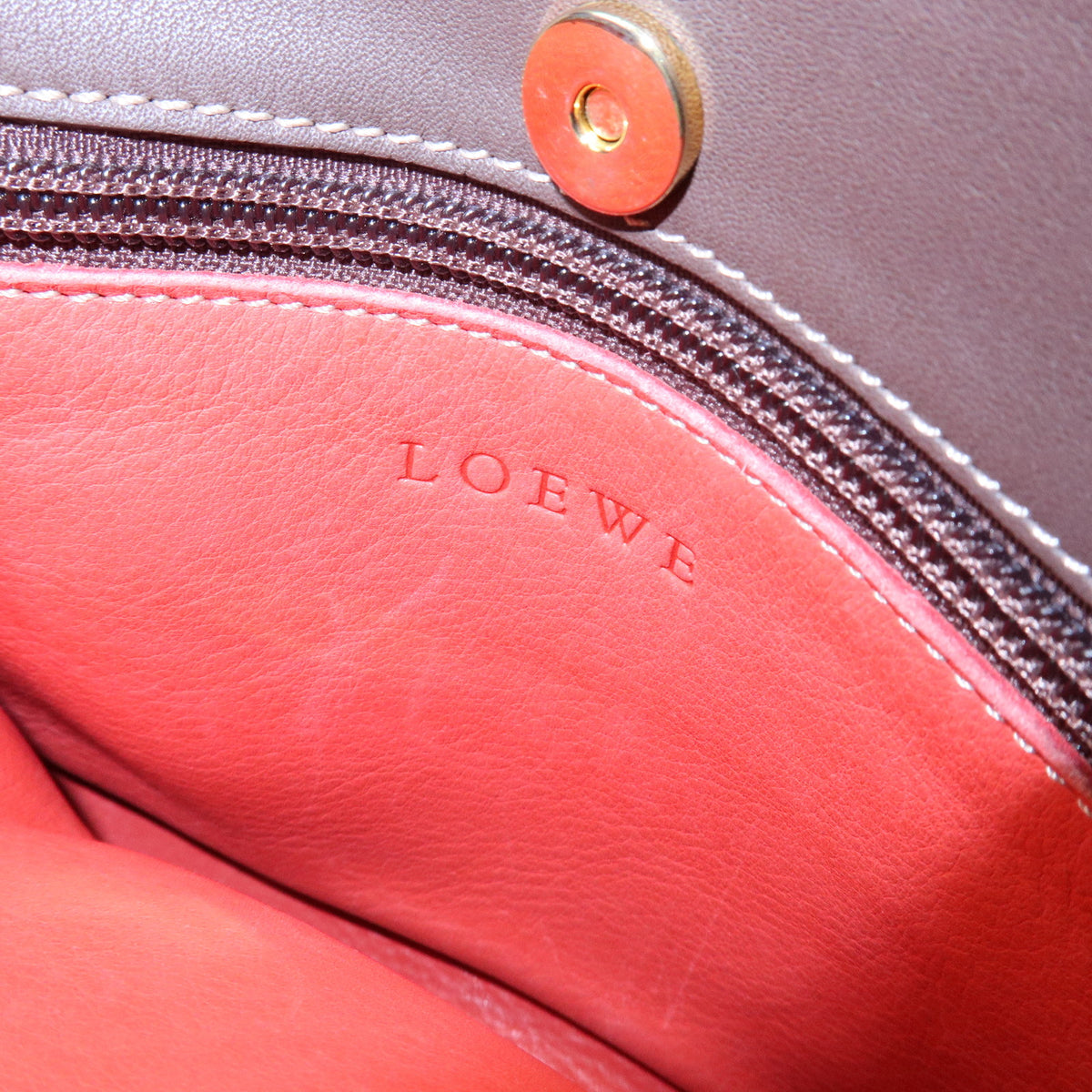 LOEWE Anagram Suede Leather Mini Hand Bag Tote Shoulder Bag Red
