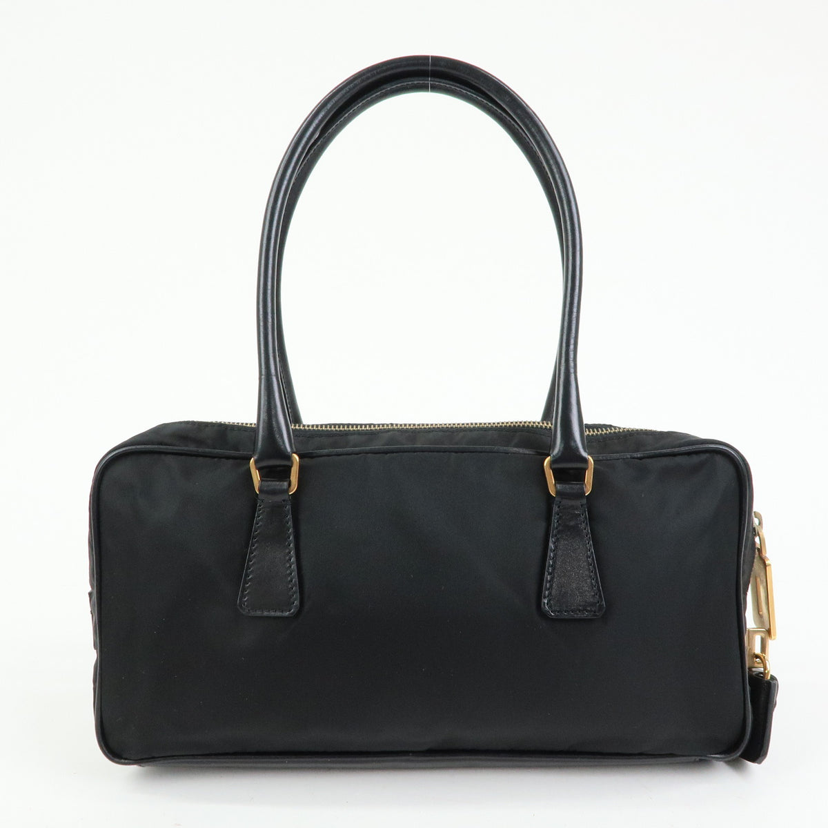PRADA Triangle Log Nylon Leather Shoulder Bag Hand Bag Black