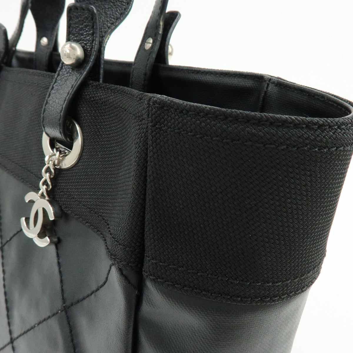 CHANEL Paris Biarritz MM PVC Leather Tote Bag Hand Bag Black A34209