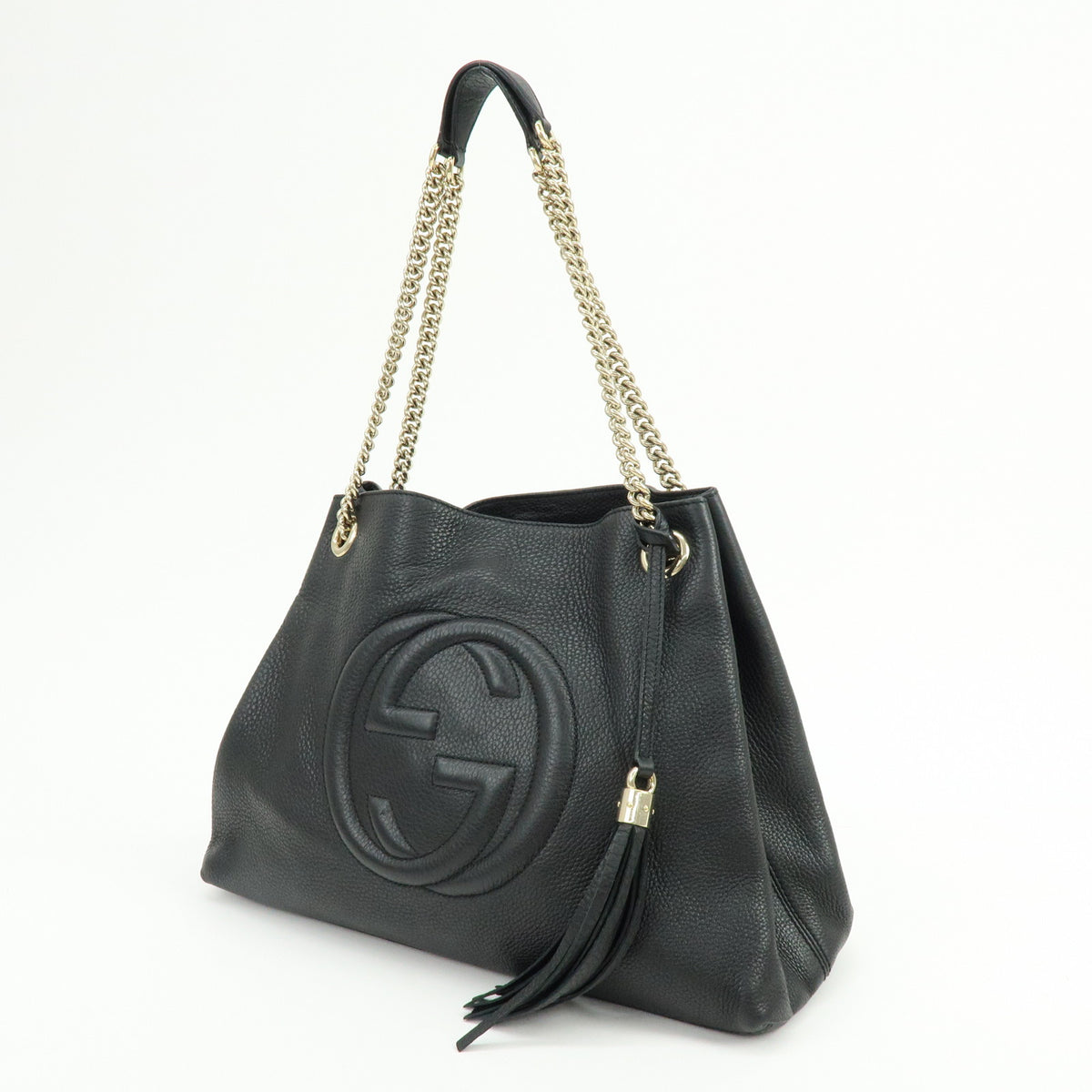 GUCCI SOHO Interlocking G Leather Chain Shoulder Bag Black 308982
