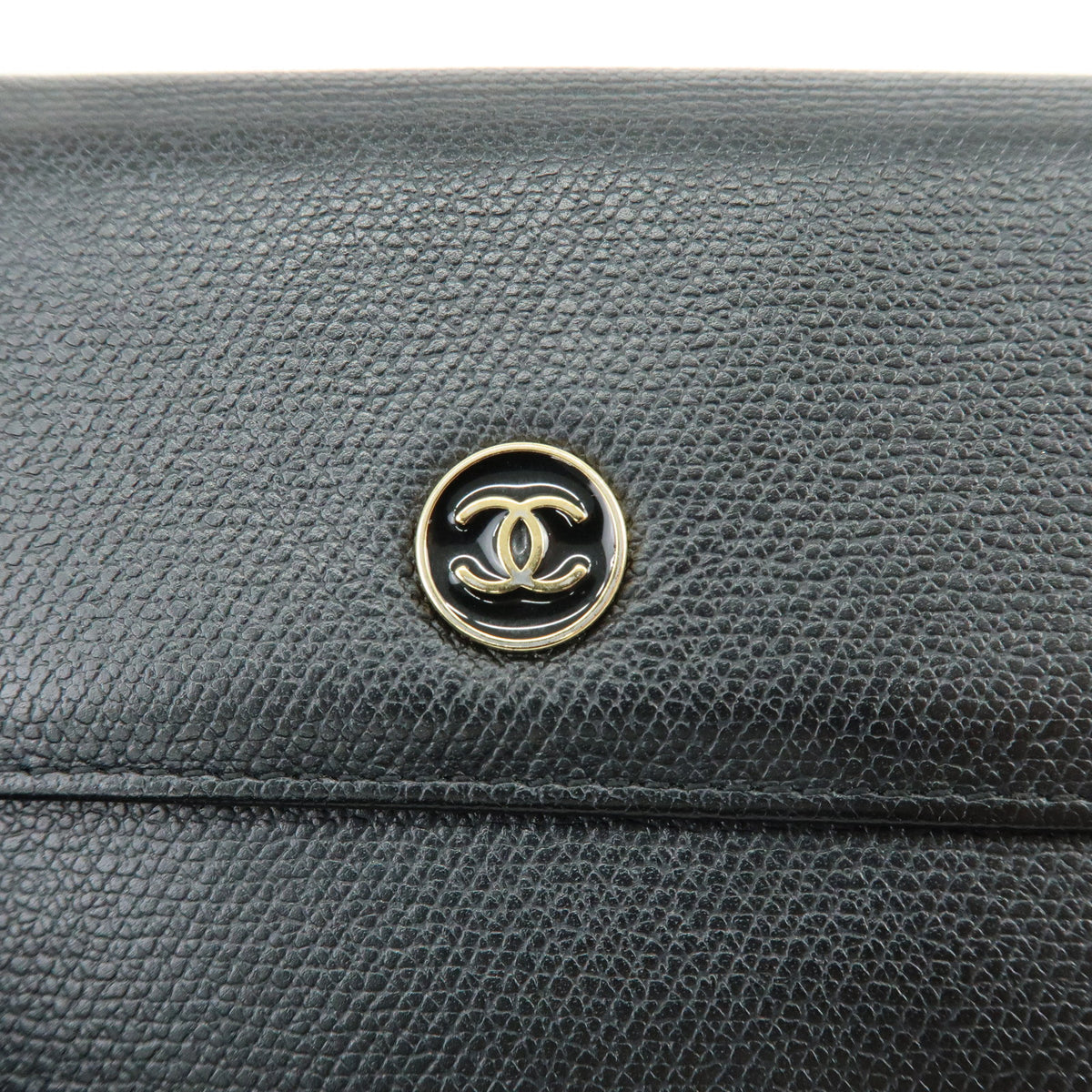 CHANEL COCO Button Calf Skin W Hook Compact Wallet Black A20902
