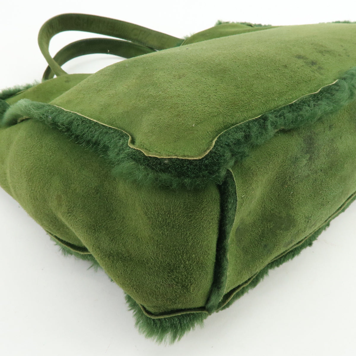 CHANEL Suede Mouton Tote Bag Hand Bag Green