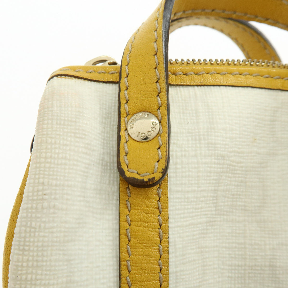 GUCCI GG Supreme Leather Mini Boston Bag Charm White Yellow 198338