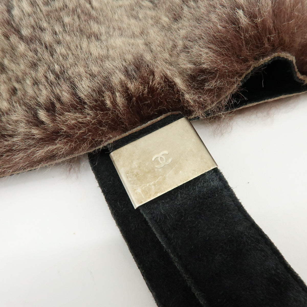 CHANEL Lapin Rabbit Fur Suede Tote Bag Hand Bag Brown Beige