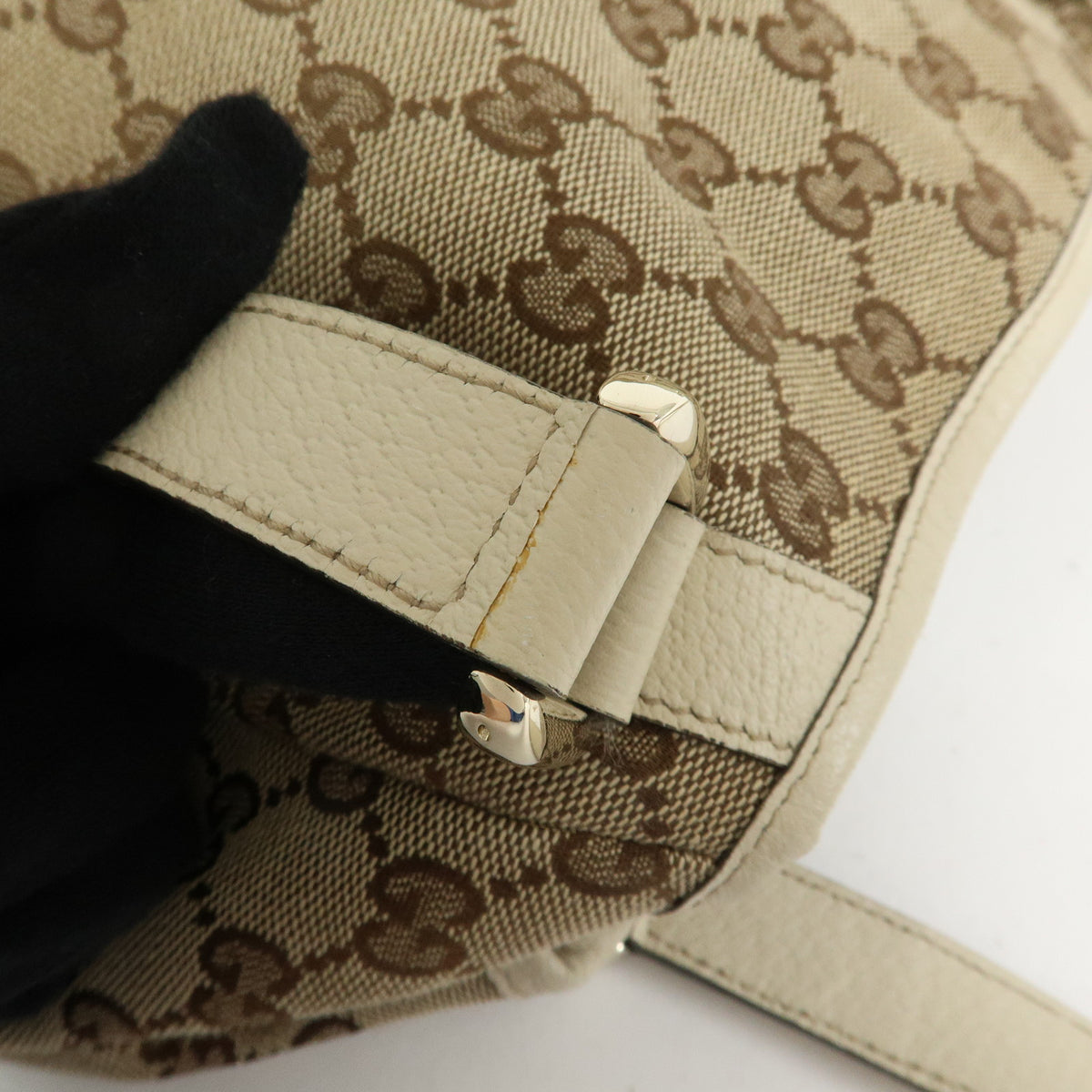 GUCCI Abbey GG Canvas Leather Tote Bag Hand Bag Beige Ivory 130736