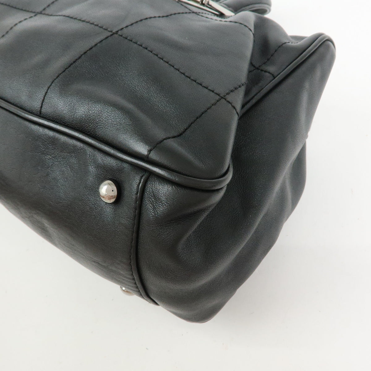 CHANEL Chocolate Bar Lamb Skin Mini Boston Bag Hand Bag Black A19989