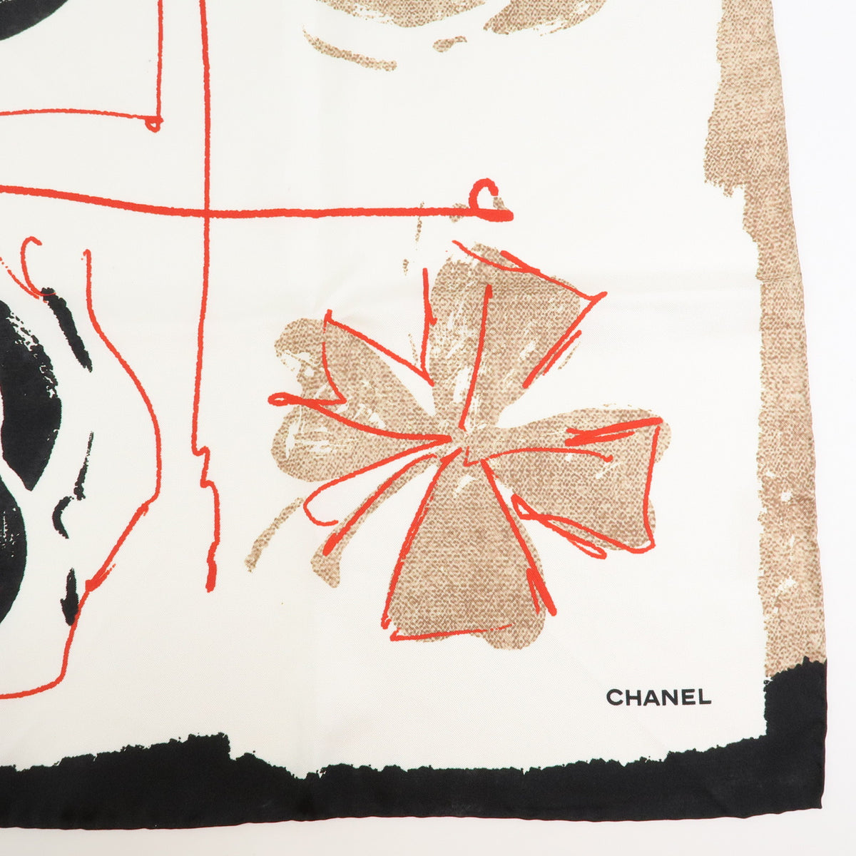 CHANEL COCO Mark Camellia Silk 100% Scarf White Black Red Beige