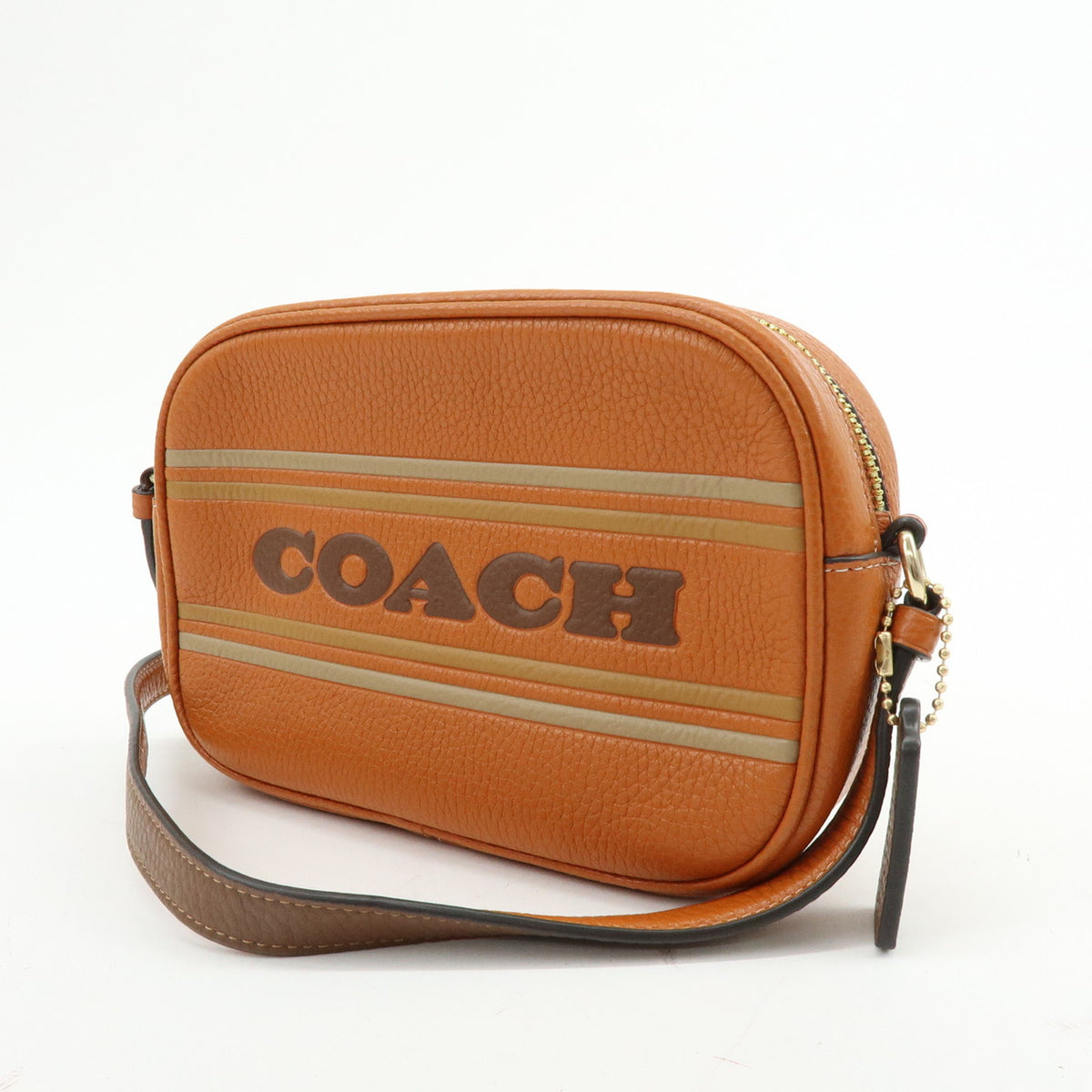 COACH Logo Leather Shoulder Bag Crossbody Bag Camel Brown