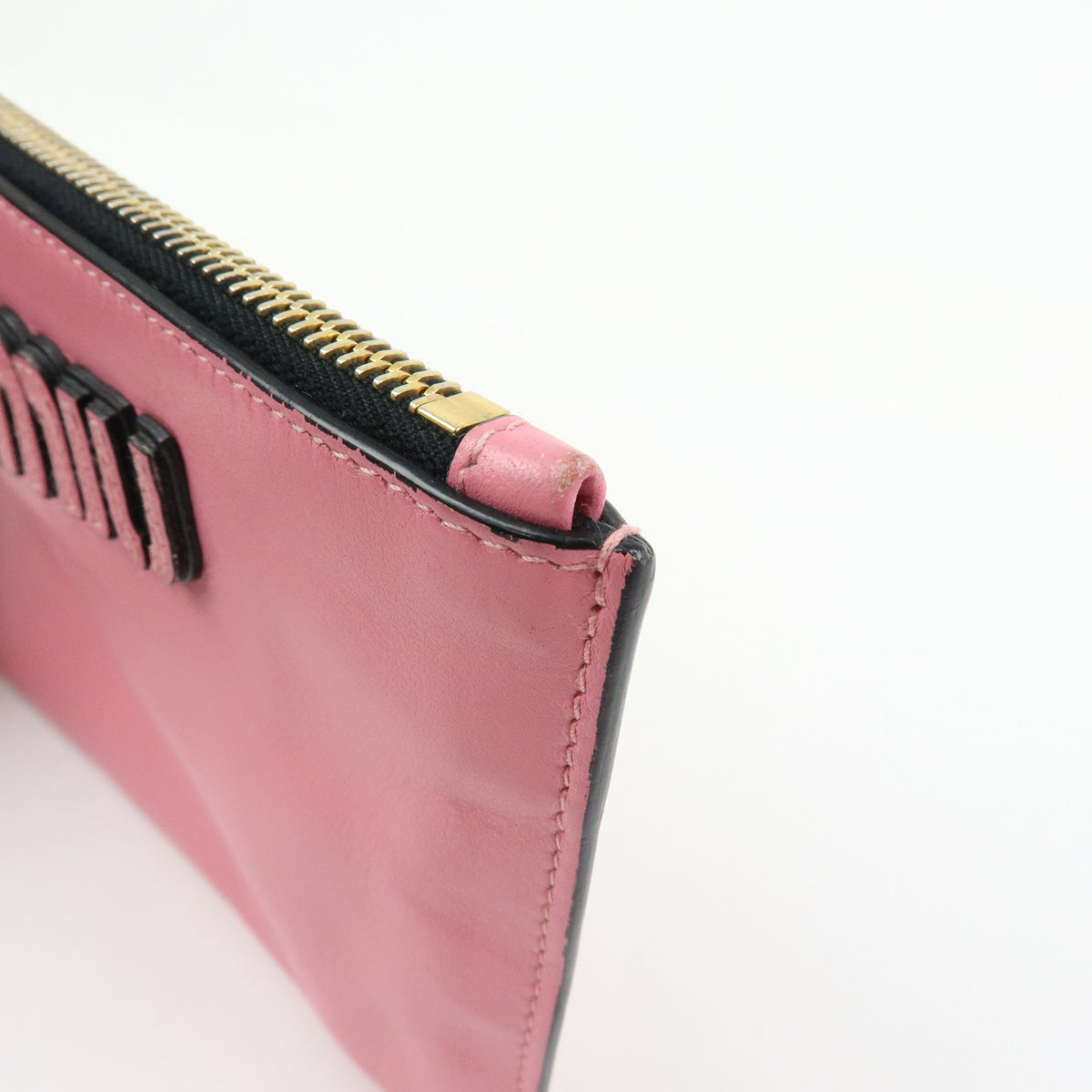 MIU MIU Logo Soft Calf Leather Clutch Bag Flat Pouch Pink 5N1890
