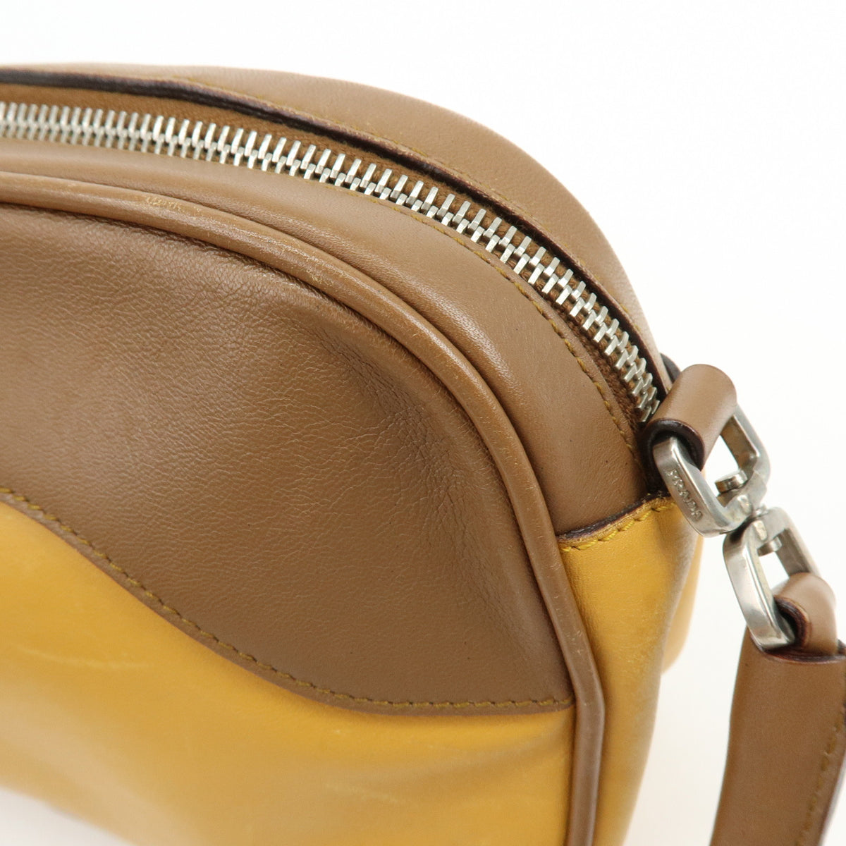 PRADA Logo Sport Leather Shoulder Bag Hand Bag Yellow Brown