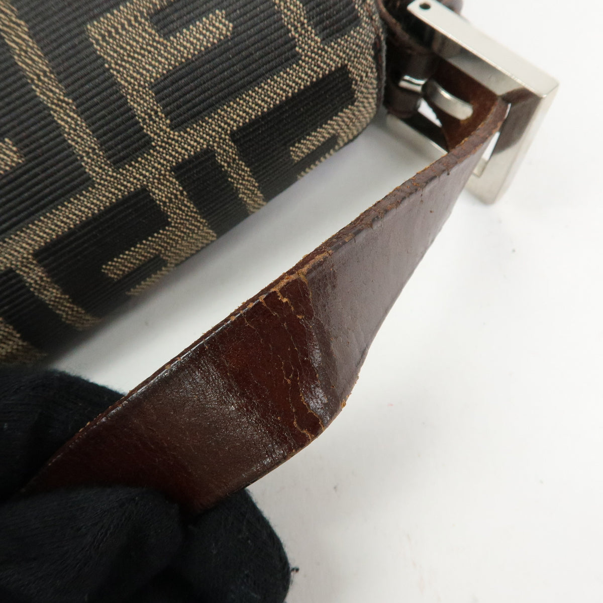 FENDI Zucca Mamma Baguette Canvas Leather Shoulder Bag Brown 26325