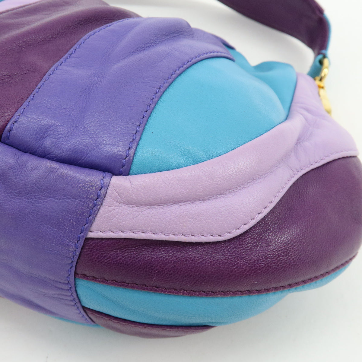PRADA Logo Leather 2Way Shoulder Bag Hand Bag Purple Turquoise Blue