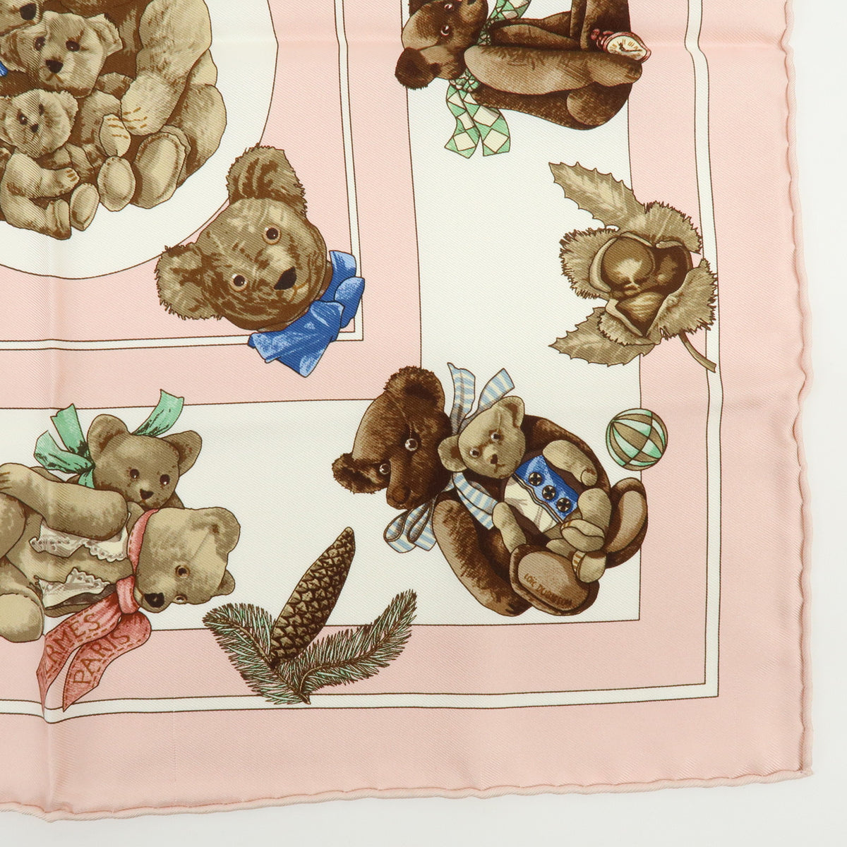 HERMES Carre 45 Lot of 2 Silk 100% Scarf Light Pink Light Green Brown