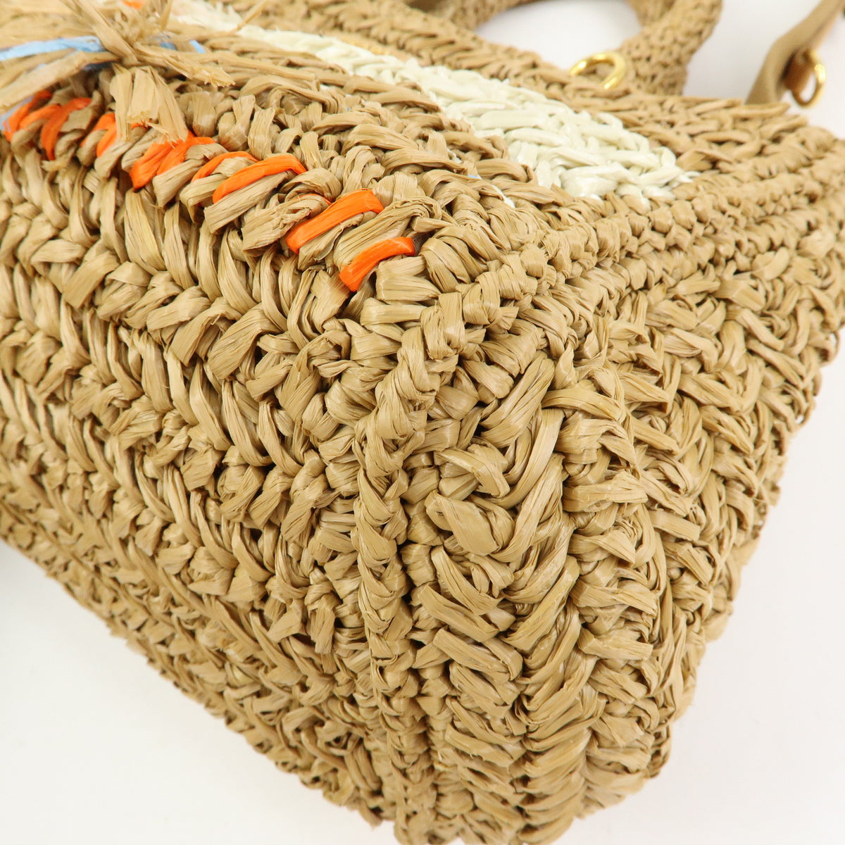 PRADA Canapa Triangle Logo Tricot Raffia 2Way Bag Camel Orange 1BG153