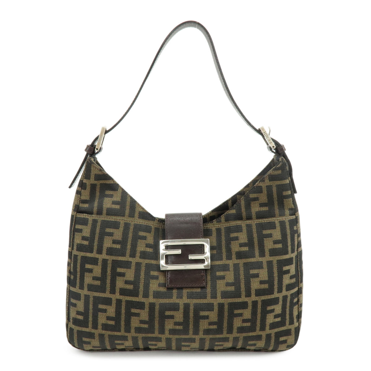 FENDI Zucca Canvas Leather Shoulder Bag Hand Bag Black Brown 26569