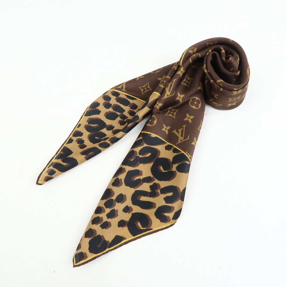 Louis Vuitton Carre Monogram Leopard Silk 100% Scarf Brown M72124