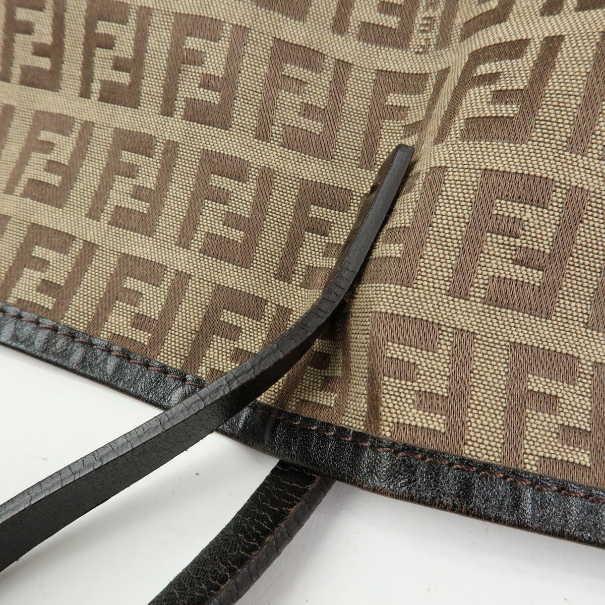 FENDI Zucchino Canvas Leather Tote Bag Hand Bag Brown 8BH005