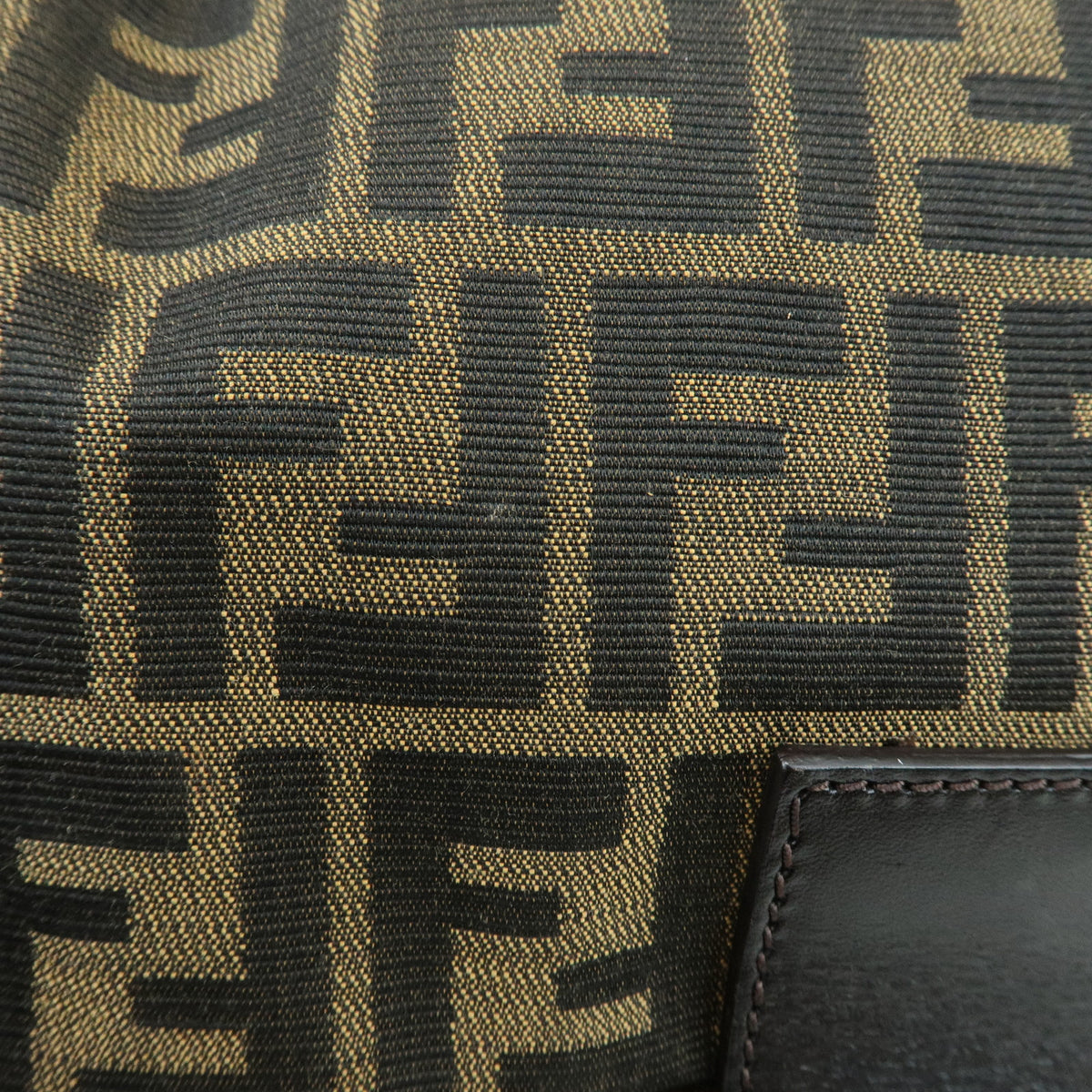 FENDI Mamma Baguette Zucca Canvas Leather Shoulder Bag Brown 8BR001