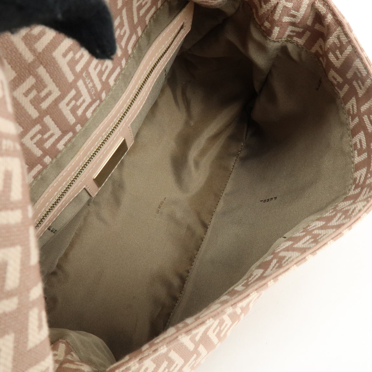FENDI Mamma Baguette Zucchino Canvas Leather Shoulder Bag Pink 8BR001