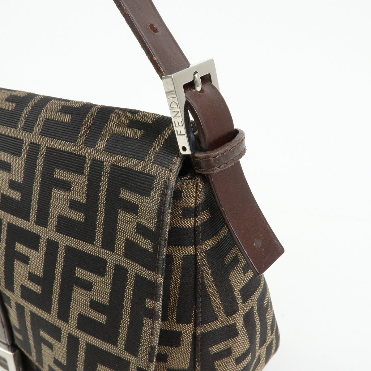FENDI Zucca Mamma Baguette Canvas Leather Shoulder Bag Brown 26325
