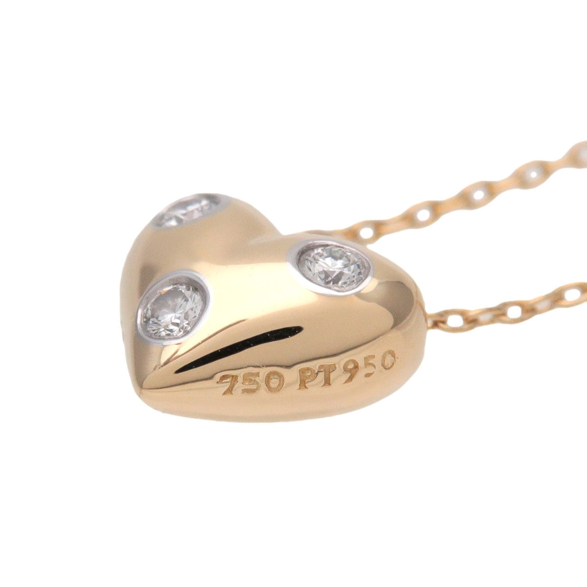 Tiffany & Co Dots Heart 3P Diamond Necklace K18 750YG PT950
